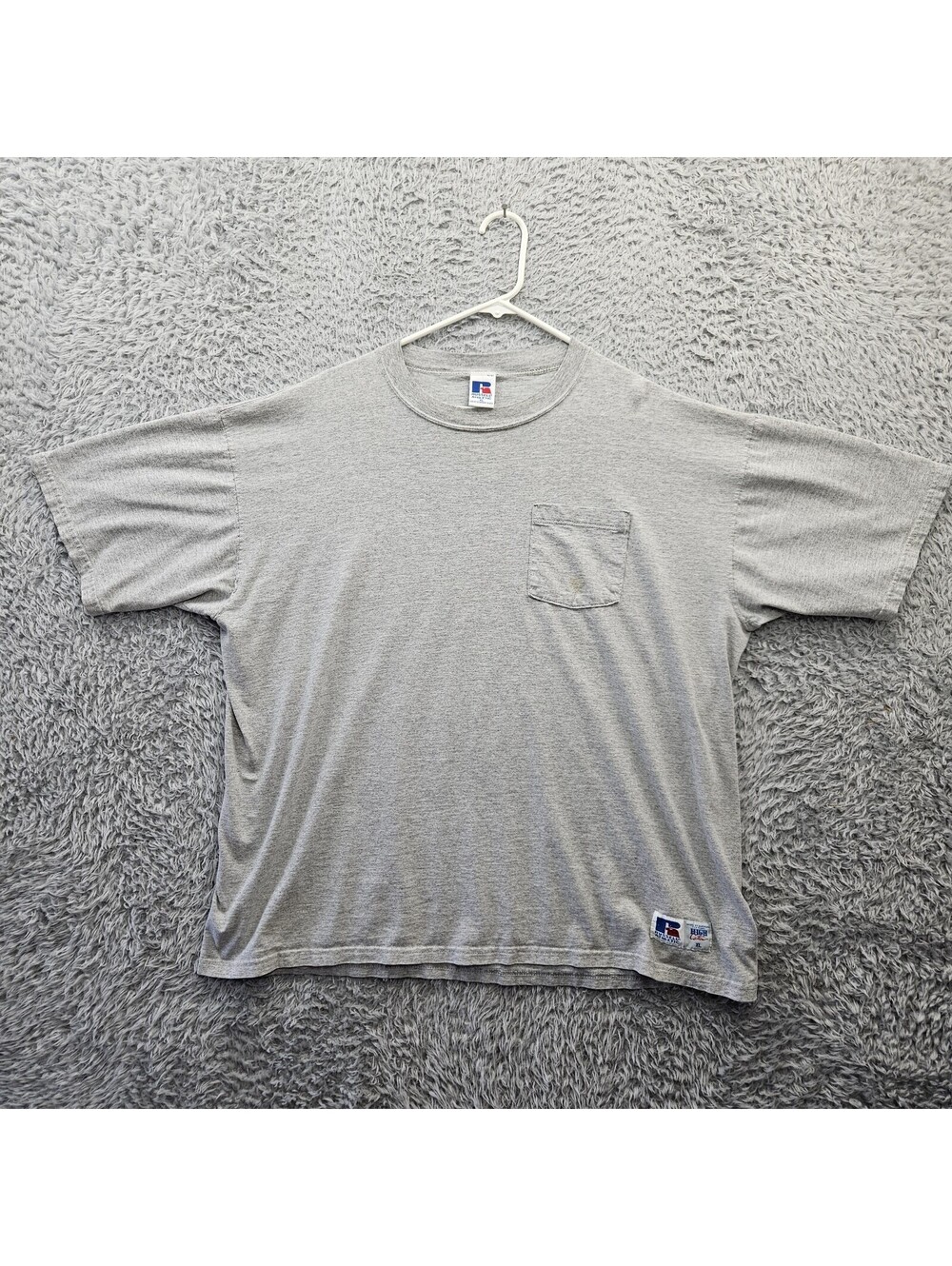 Vintage Russell Athletic High Cotton Pocket T Shirt Men XL Gray Athletic *Stain